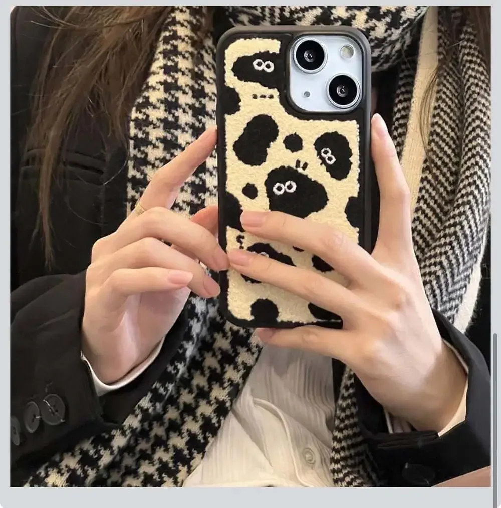 Cartoon Briquettes Fluffy Phone Case Compatible with iPhone 15,Cute Funny Design